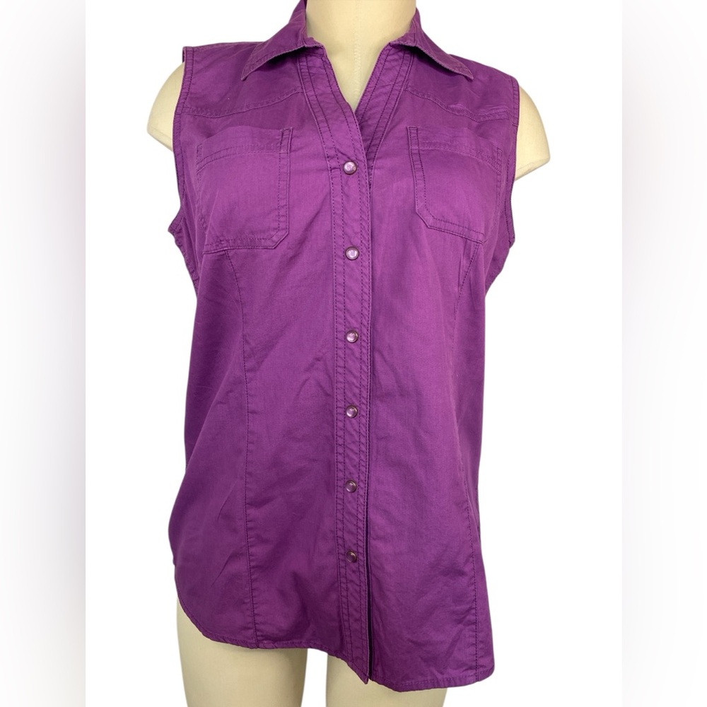 But & Bridle Purple Sleeveless Button-Up Women's Top Large